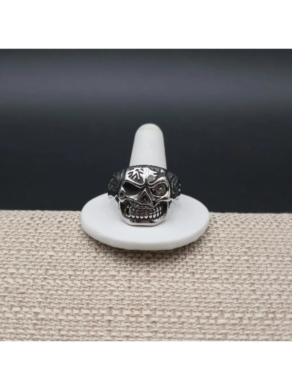 Size 16 Skull with Rhinestone Eye - Gothic Punk Biker Jewelry Band Ring A8103
